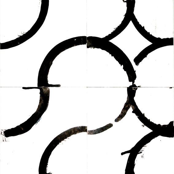 Heiko Höfer, Ssource of Stimulus, Trigge, acrylic on 4 wooden panels with magnetic backs, mounted on a carrier plate, allowing approximately 4! × 4⁴ possible arrangements, 2026.